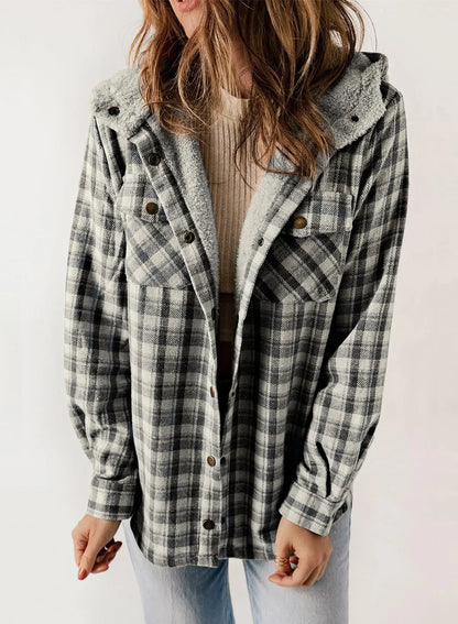 Belora™ - Plaid Print Fleece Flannel Hooded Jacket