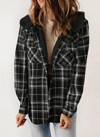 Belora™ - Plaid Print Fleece Flannel Hooded Jacket