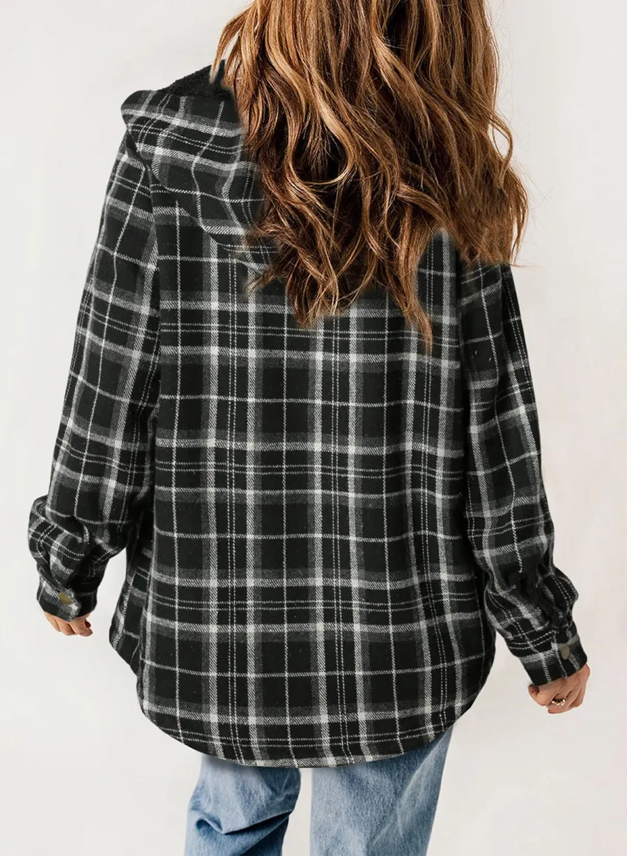 Belora™ - Plaid Print Fleece Flannel Hooded Jacket