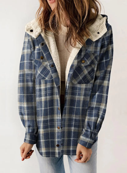 Belora™ - Plaid Print Fleece Flannel Hooded Jacket