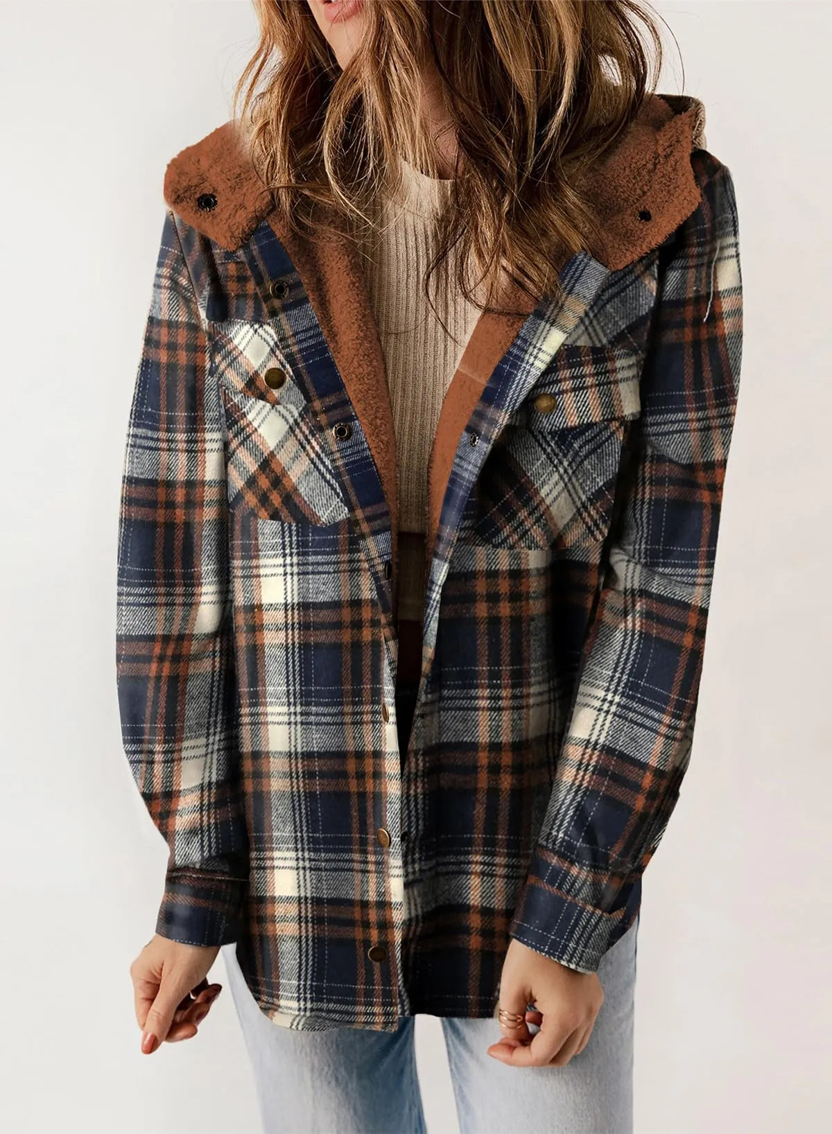 Belora™ - Plaid Print Fleece Flannel Hooded Jacket