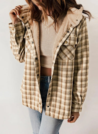 Belora™ - Plaid Print Fleece Flannel Hooded Jacket