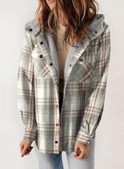 Belora™ - Plaid Print Fleece Flannel Hooded Jacket