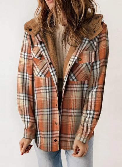 Belora™ - Plaid Print Fleece Flannel Hooded Jacket