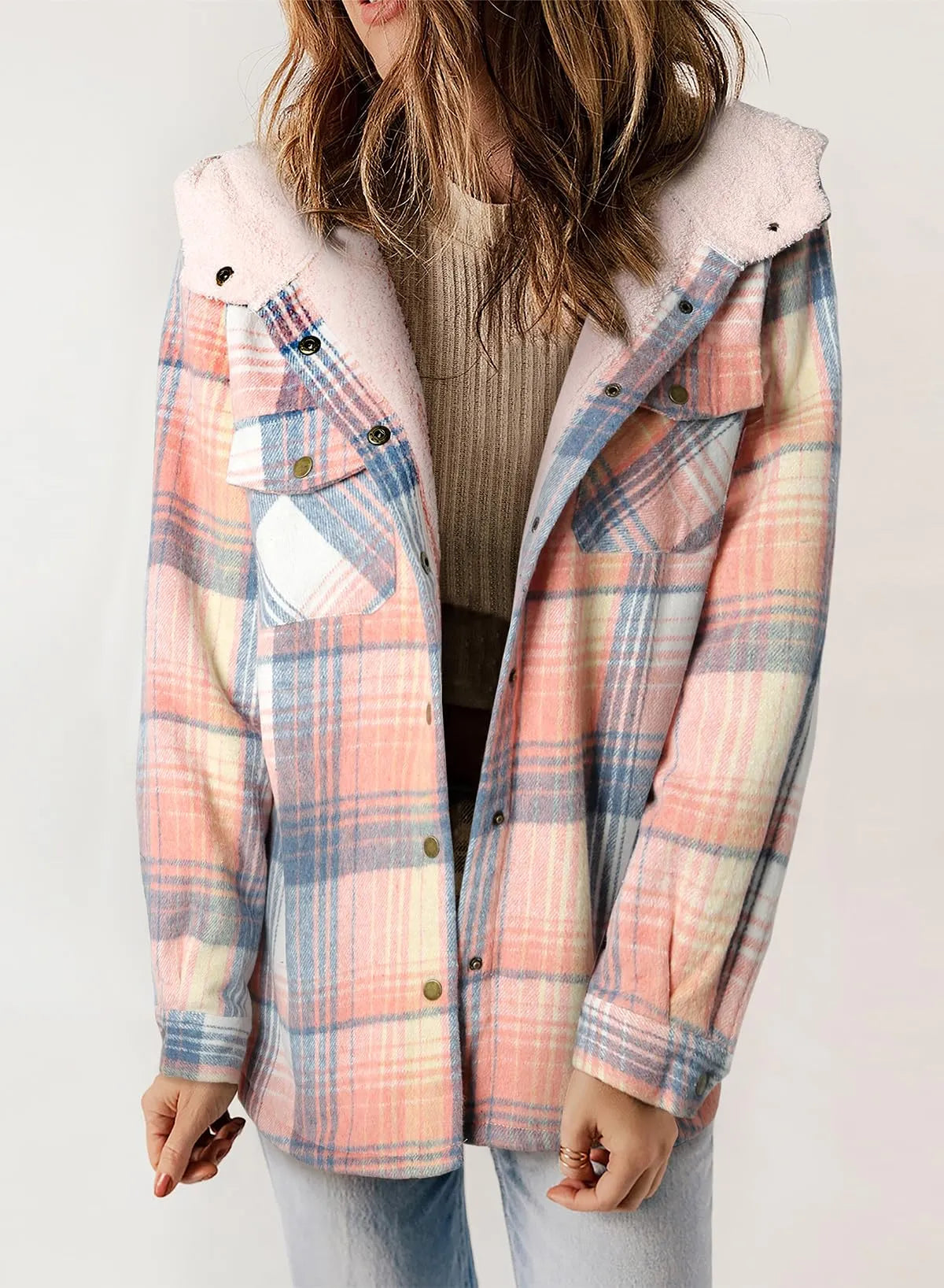 Belora™ - Plaid Print Fleece Flannel Hooded Jacket